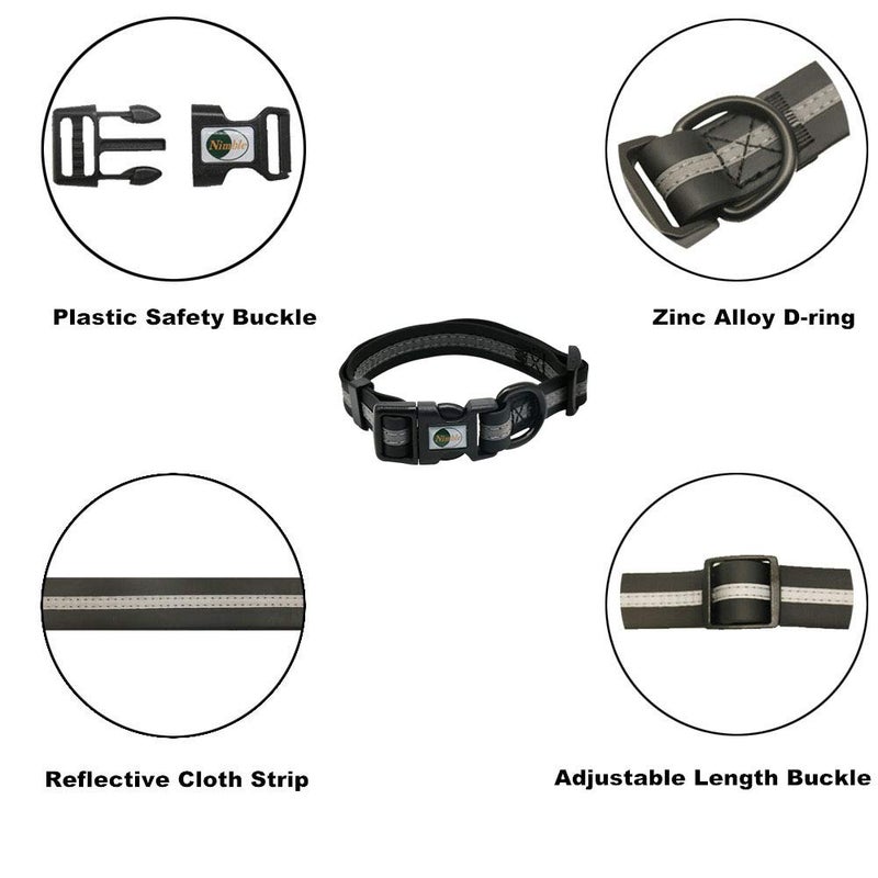 NIMBLE Dog Collar Waterproof Pet Collars Anti-Odor Durable Adjustable PVC & Polyester Soft with Reflective Cloth Stripe Basic Dog Collars S/M/L Sizes (Small (9.45â€-14.17â€inches), Black) - Image 3